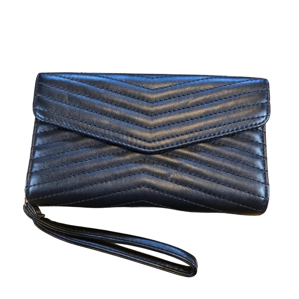 Unbranded Wristlet Wallet Womens‎ OS Black Chevron Quilted Envelope Zip Around